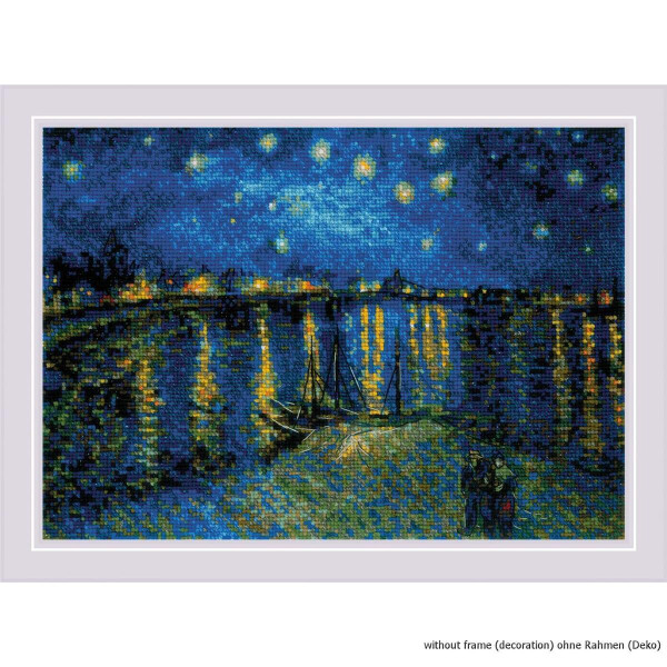 Riolis Set punto croce "Notte stellata sul Rodano dopo il dipinto di Van Gogh", modello numerico, 38x26cm