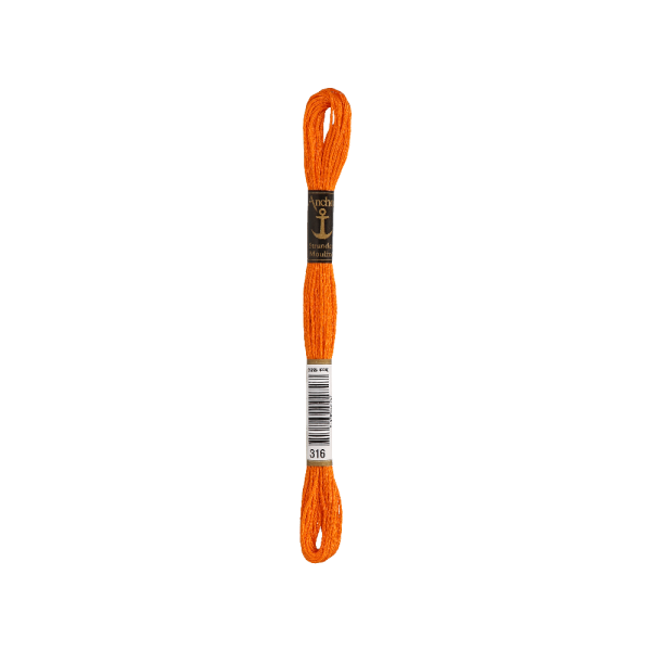 Anchor Bordado twist 8m, naranja, algodón, color 316, 6-hilos