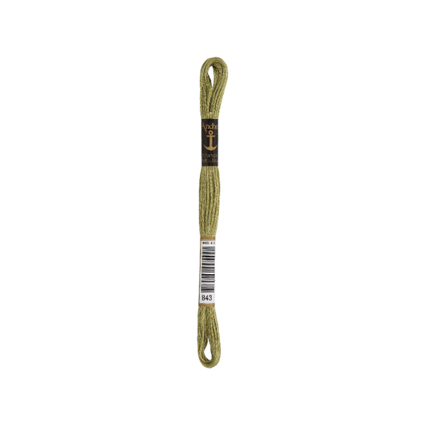 Anchor Sticktwist 8m, gele olijf, katoen, kleur 843, 6-draads