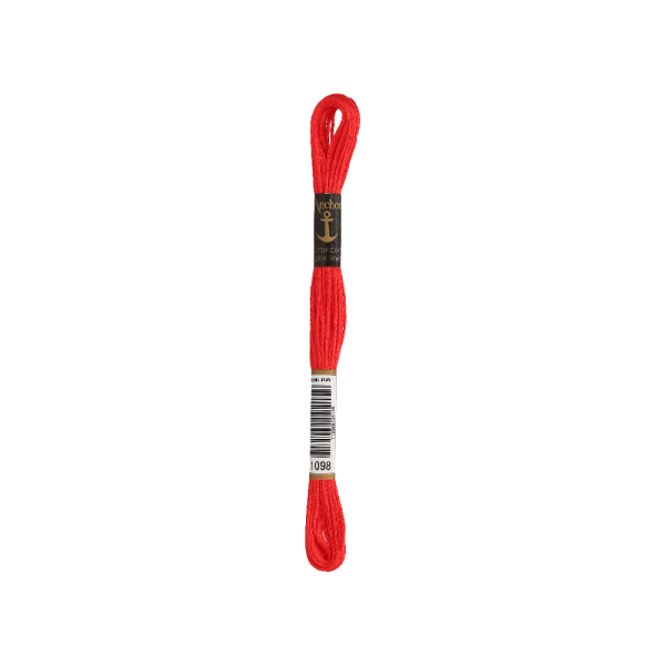 Anchor Sticktwist 8m, vlam rood licht, katoen, kleur 1098, 6-draads