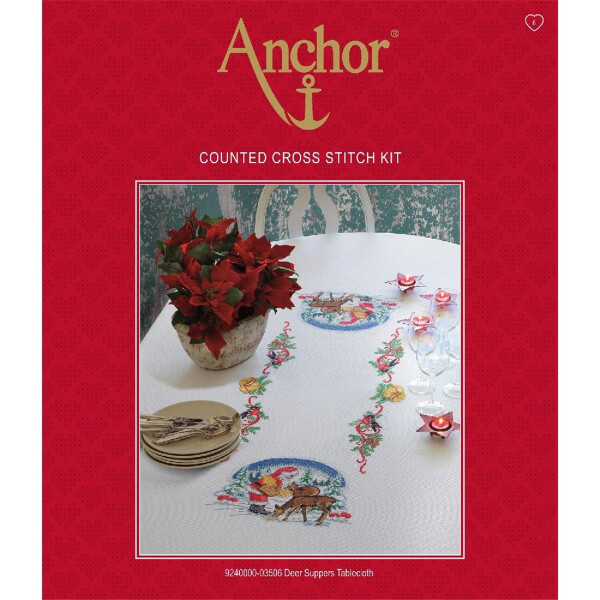 Anchor counted Cross Stitch kit Tablecloth "Deer Suppers", DIY