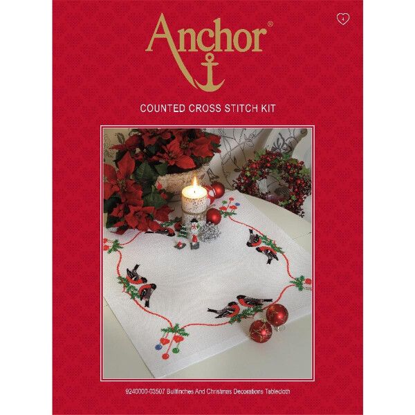 Anchor counted Cross Stitch kit Tablecloth "Bullfinches Xmas", DIY