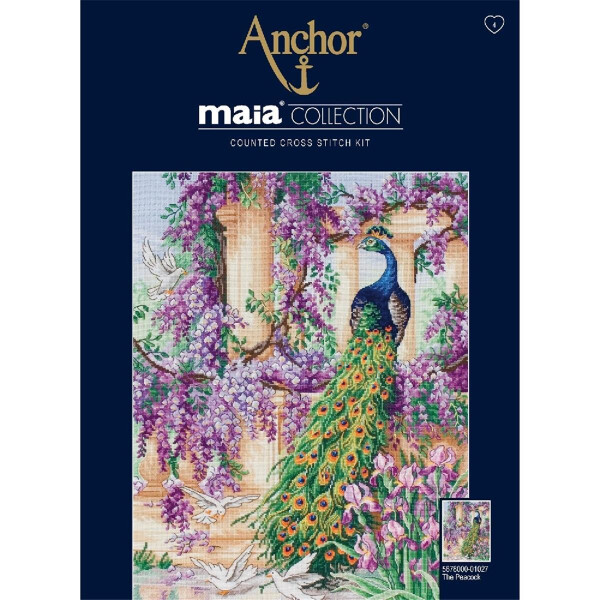 Anchor Collection Maia Ensemble de points de croix "Le paon", modèle de comptage