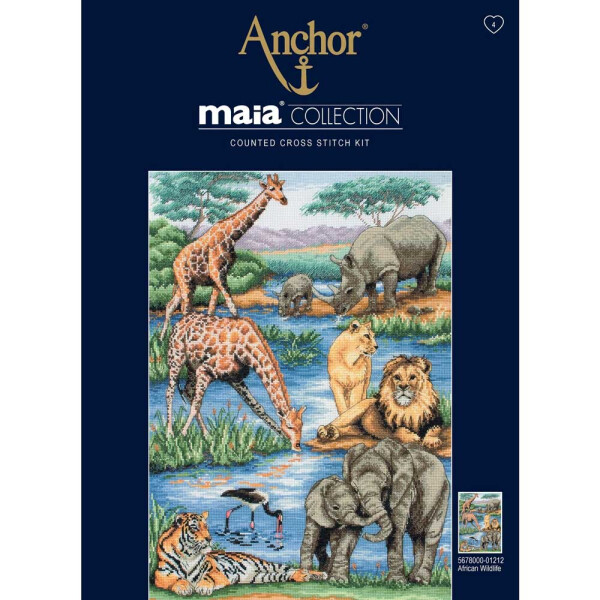 Anchor Collection Maia, set de points de croix "faune africaine", modèles à compter