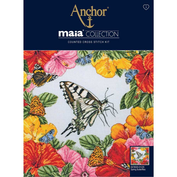 Anchor Colección Maia Juego de punto de cruz "Mariposas de primavera", patrón de conteo