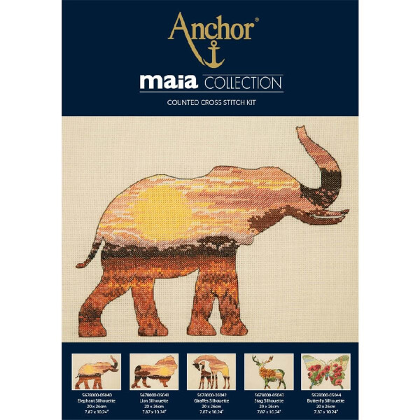 Anchor Colección Maia set de punto de cruz "Elephant silhouette ii", patrón de conteo