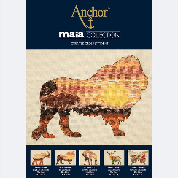 Anchor Collezione Maia Set punto croce "Lion silhouette", schema di conteggio