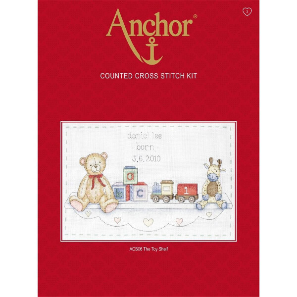 Anchor Set de point de croix "Létagère à jouets pour la naissance", modèle de comptage