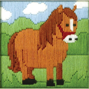 Anchor Lange borduurset "Ned het paard", afbeelding voorgetekend