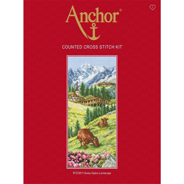 Anchor Set de punto de cruz "Swiss Alpine Landscape", patrón de conteo