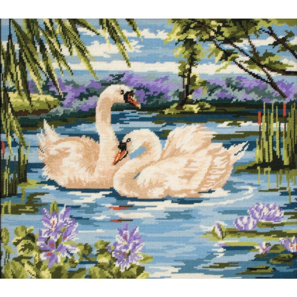 Set di arazzi Anchor "Swans", immagine ricamata stampata, 40x45cm