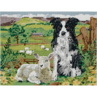 Set di arazzi Anchor "Border Collie and Lamb", immagine ricamata stampata, 30x40cm