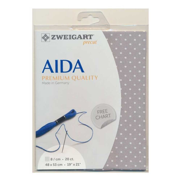AIDA Zweigart Precute 20 ct. Extra Fein-Aida 3326 Farbe 7349 grau gepunktet, Zählstoff für Kreuzstich 48x53cm
