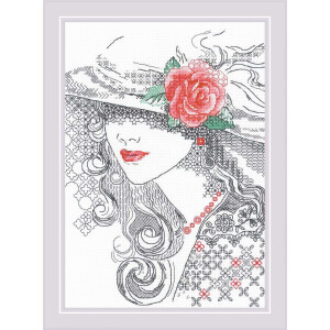 Riolis counted Blackwork stitch Kit Mysterious Rose...