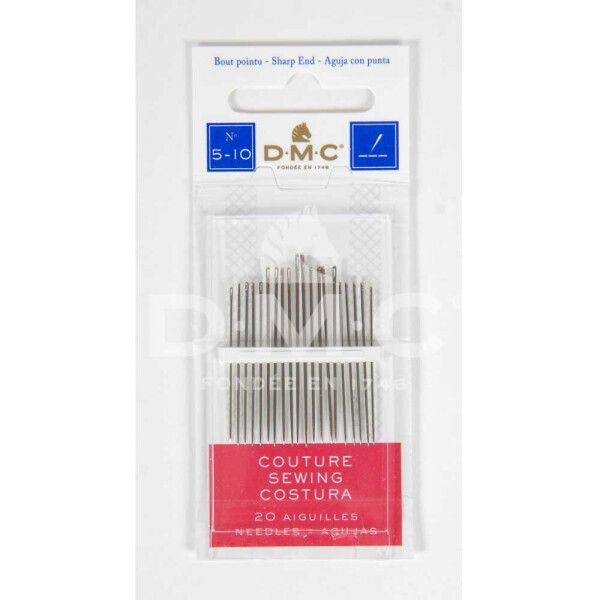 DMC Sewing Needle, sharp end, set of 6 different needles, sizes: 5-10