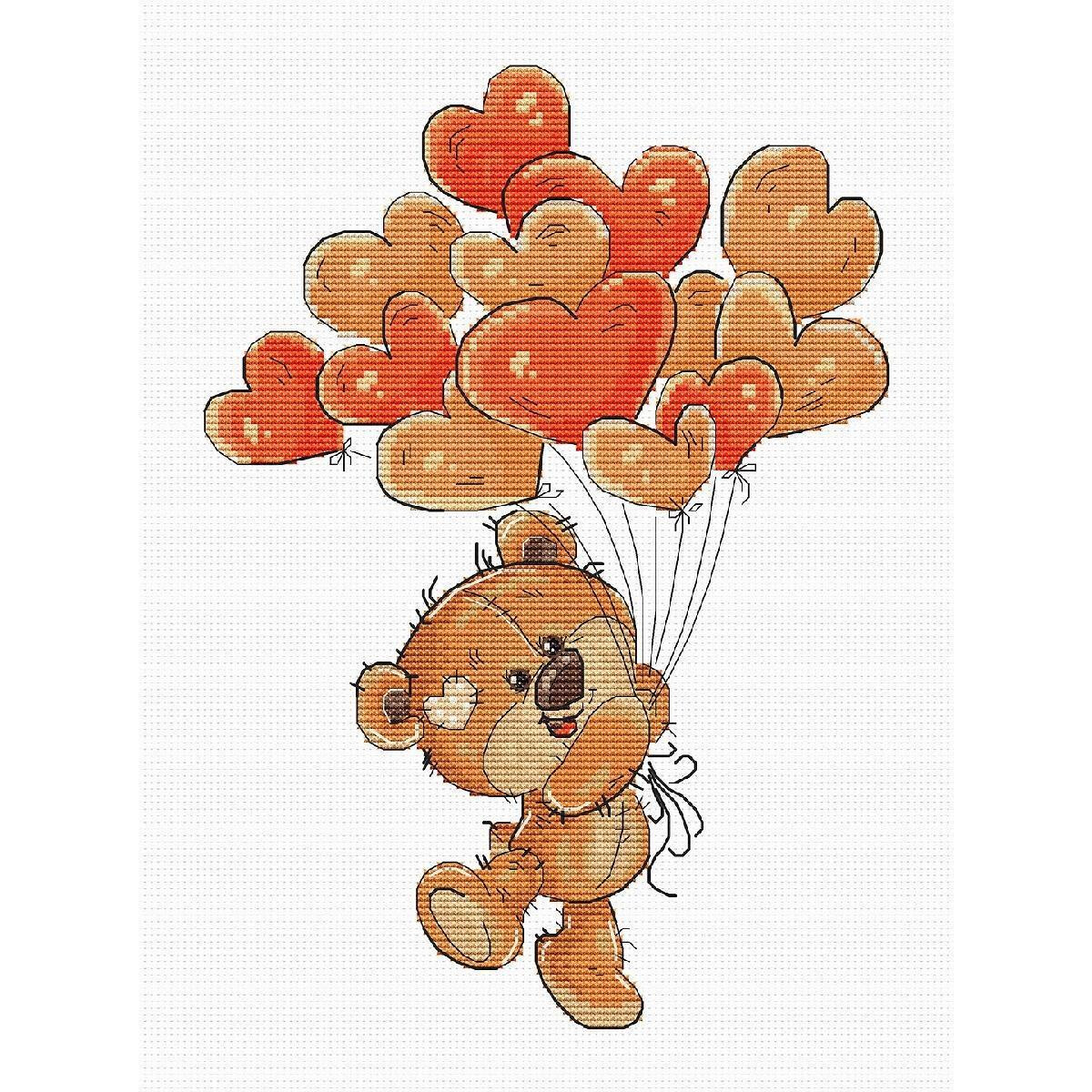 A cute brown teddy bear happily holds a bunch of...