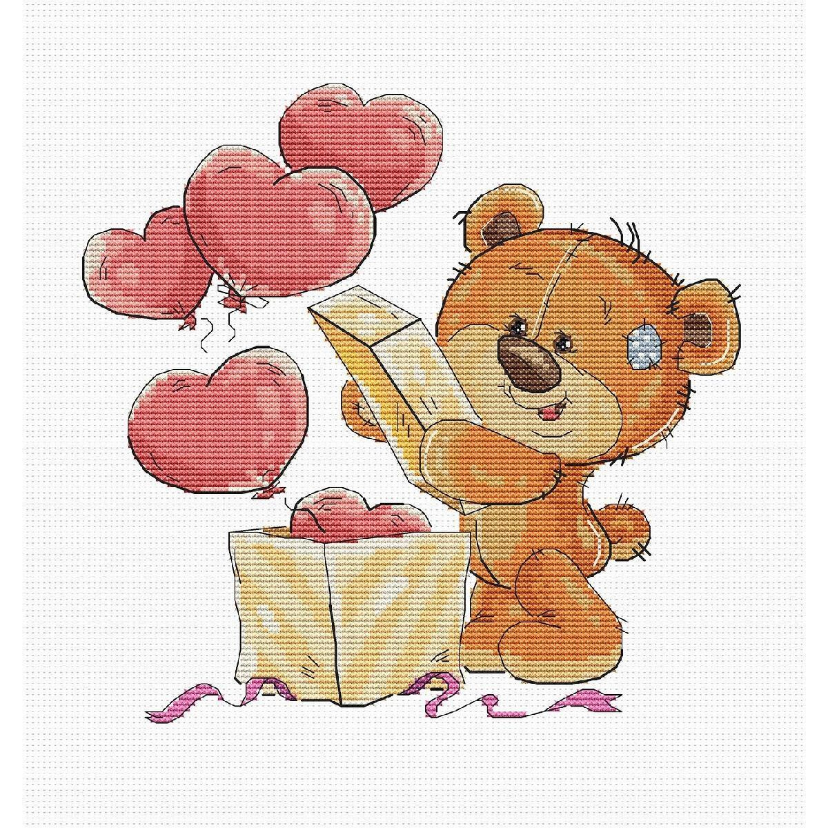Une broderie dun adorable ours brun tenant une enveloppe...
