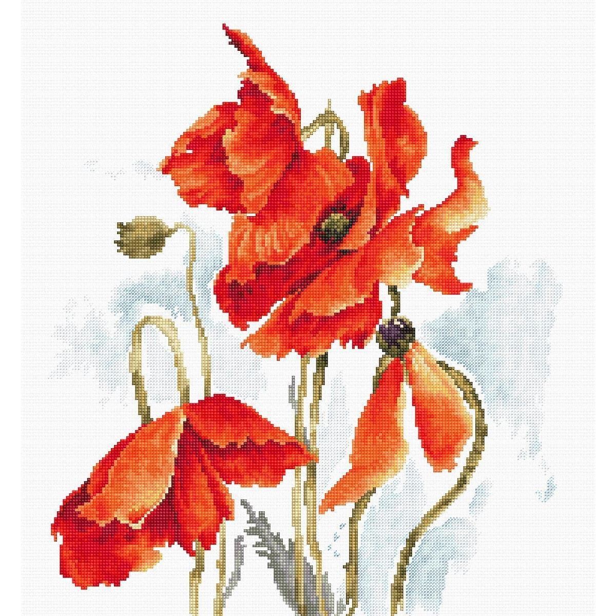 A Luca-s embroidery pack with bright red poppies with...