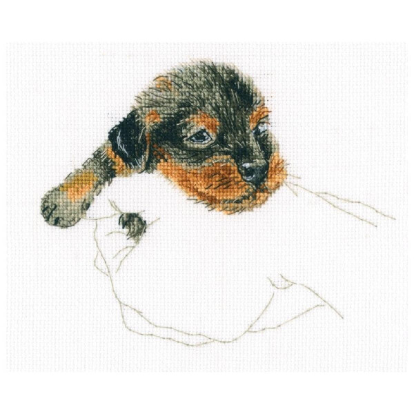 RTO Kruissteekset "Warmte in de handen, puppy" m818, telpatroon, 15,5x12,5 cm