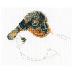 RTO counted Cross Stitch Kit "Warmth in palms, Pup" M818, 15,5x12,5 cm, DIY
