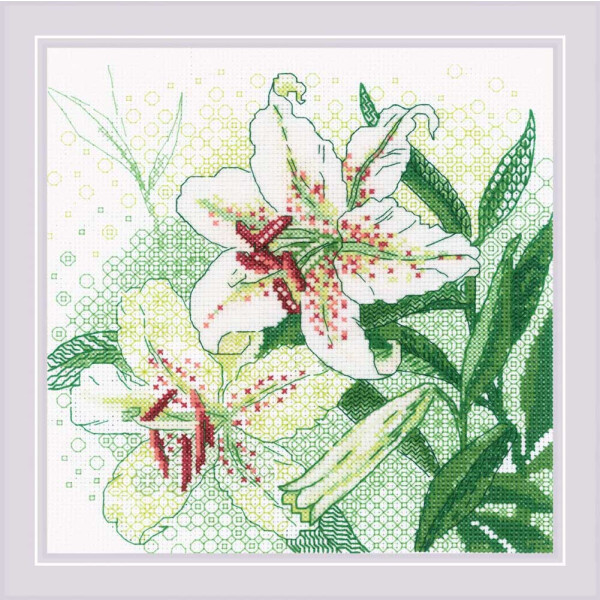 Riolis counted Blackwork stitch Kit White Lilies 20x20cm, DIY