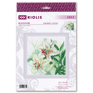 Riolis counted Blackwork stitch Kit White Lilies 20x20cm,...