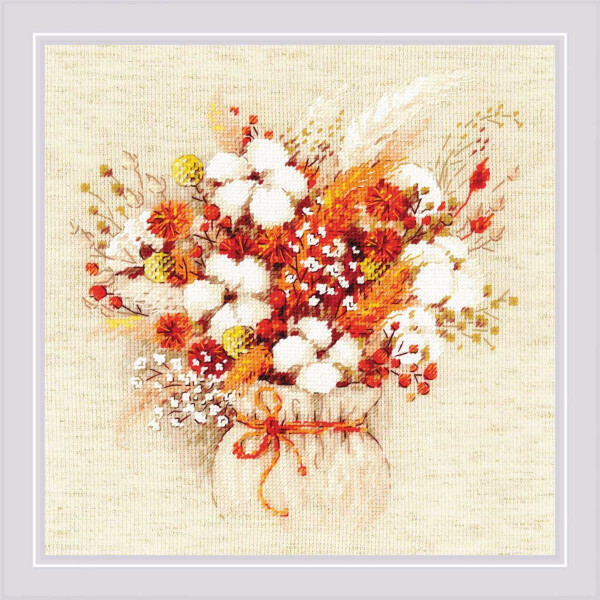Набор для вышивания крестом Риолис "Букет цветов с бархатной травой и хлопковым тюком" 25x25 см, счетная схема