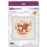 Riolis Kreuzstich-Set "Blumenstrauß mit Samtgras und Baumwollballen" 25x25 cm, Zählmuster