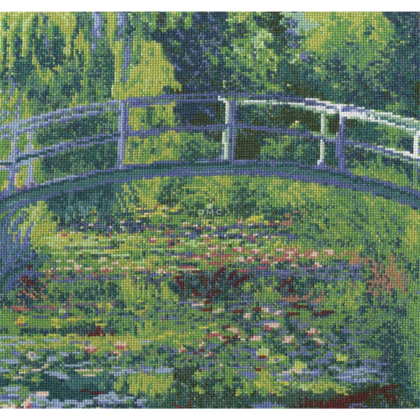 DMC Juego de punto de cruz "Estanque de nenúfares con puente japonés" según Claude Monet, 30x28,7cm, dibujo para contar