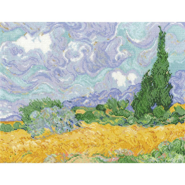 DMC Kruissteekset "Korenveld met cypressen" naar Vincent van Gogh, 29x23cm, telpatroon