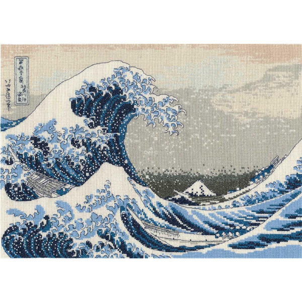 DMC Set de point de croix "La grande vague" daprès Katsushika Hokusai, 36x26cm, modèle de comptage