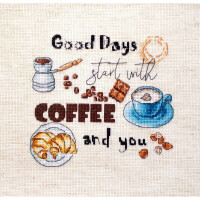 Letistitch set punto croce "Coffee time"; schema di conteggio, 15x14cm