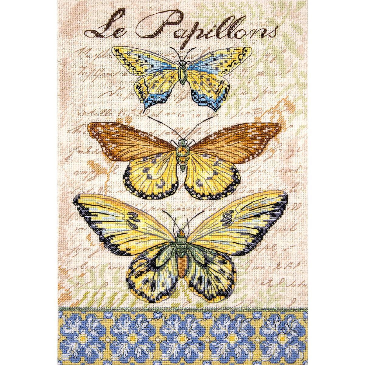 A decorative picture shows three butterflies arranged...