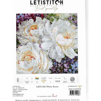 Letistitch set punto croce "White roses"; schema di conteggio, 30x30cm