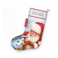 Letistitch kruissteekset "Kerstmis kous Kerstman en sneeuwpop"; telpatroon, 37x24,5cm