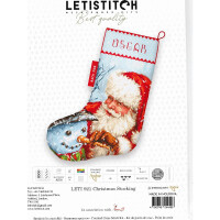 Letistitch set punto croce "Calza di Natale Babbo Natale e pupazzo di neve"; schema di conteggio, 37x24,5cm