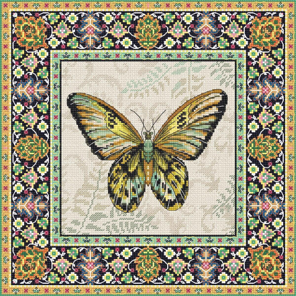 Letistitch kruissteekset "Vintage vlinder "; telpatroon, 25x25cm