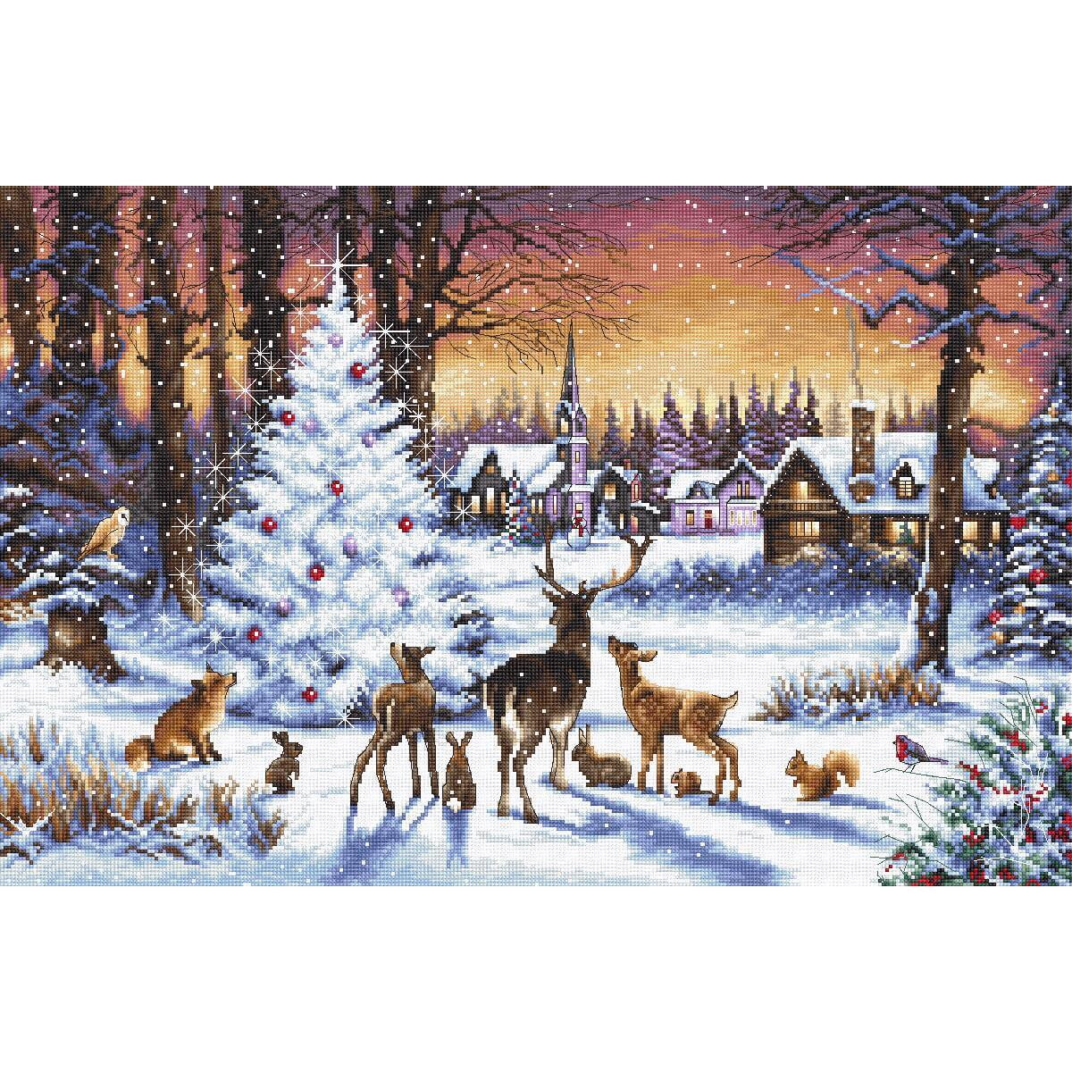 Un tranquilo paisaje invernal muestra varios animales del...