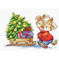 Luca-S counted cross stitch kit "Calf with Christmas Tree", 18,5x12,5cm, DIY