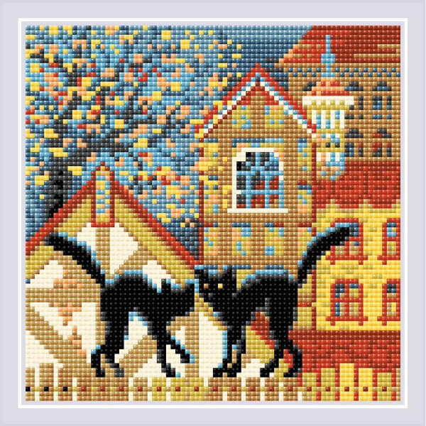 Riolis diamond mosaic kit "City & Cats Autumn", 20x20cm, DIY