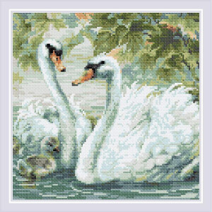 Алмазная живопись Риолис "Белые лебеди"; 30x30 см