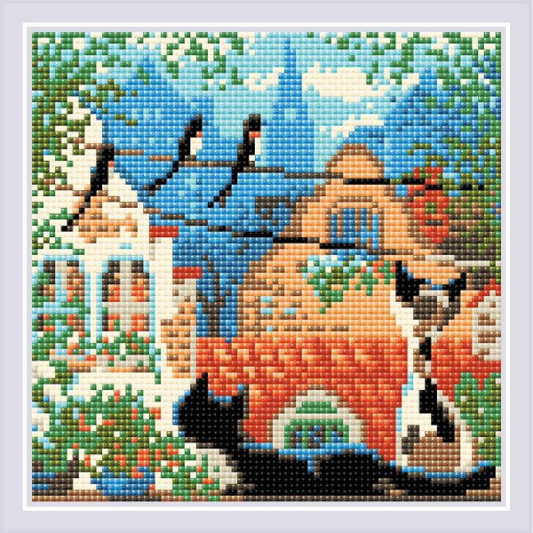 Riolis diamond mosaic kit "City & Cats Summer", 20x20cm, DIY
