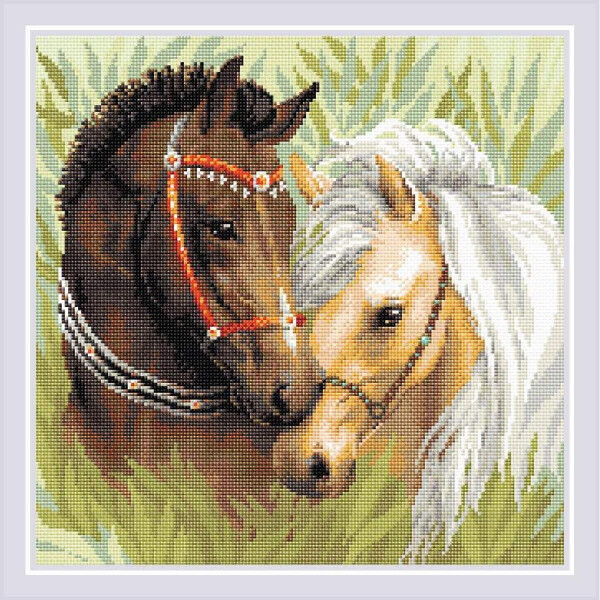 Алмазная живопись Риолис "Пара лошадей"; 40x40 см