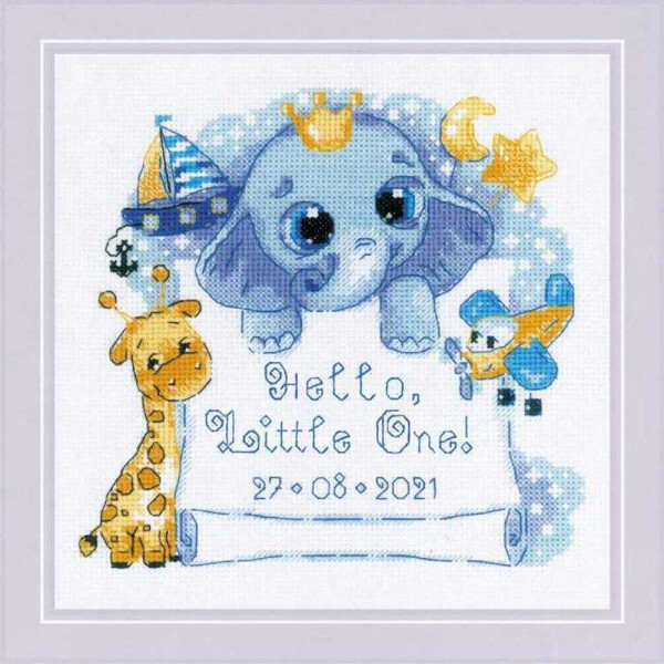 Riolis counted cross stitch kit "Hello, little One! (for a boy)", 15x15cm, DIY