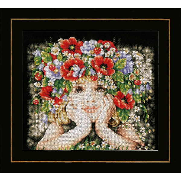 Lanarte Kruissteekset "Meisje met bloemen" telpatroon, 31x26cm