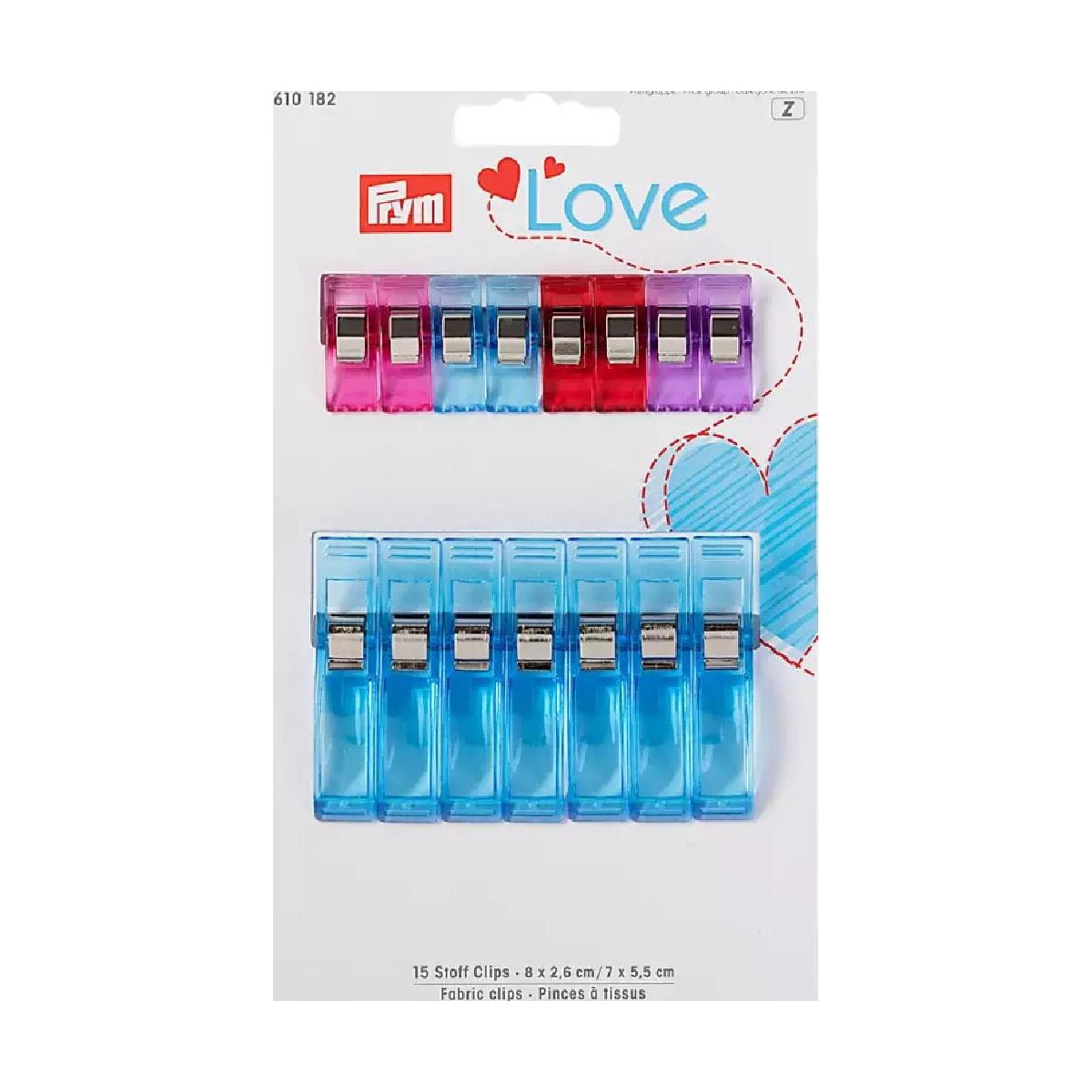 Prym Love Fabric clips 2.6cm and 5.5cm, 15 pcs