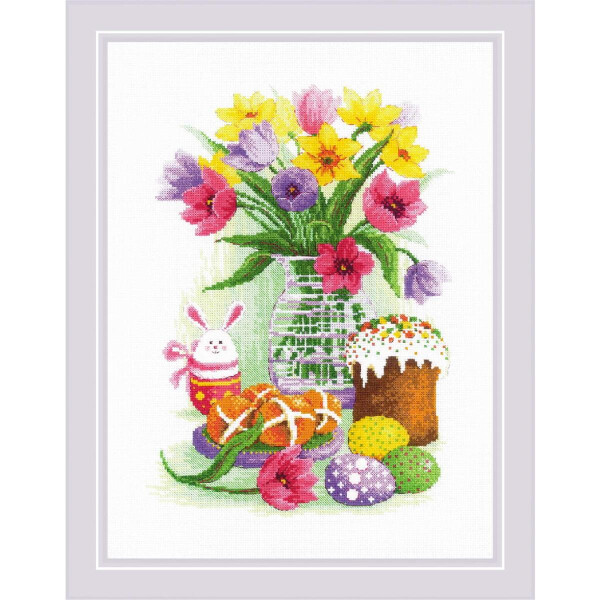 Riolis Set punto croce "Easter Still Life with Bunny", schema di conteggio, 30x40cm