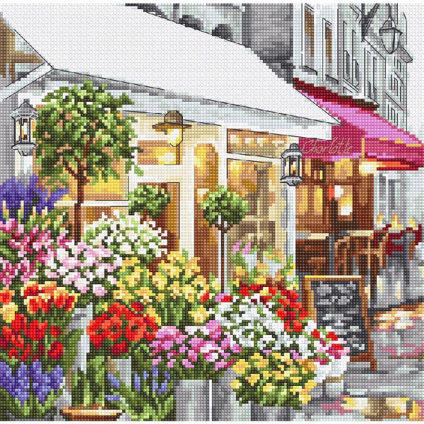 Letistitch Juego de punto de cruz "Tienda de flores", dibujo para contar, 22,5x22,2cm