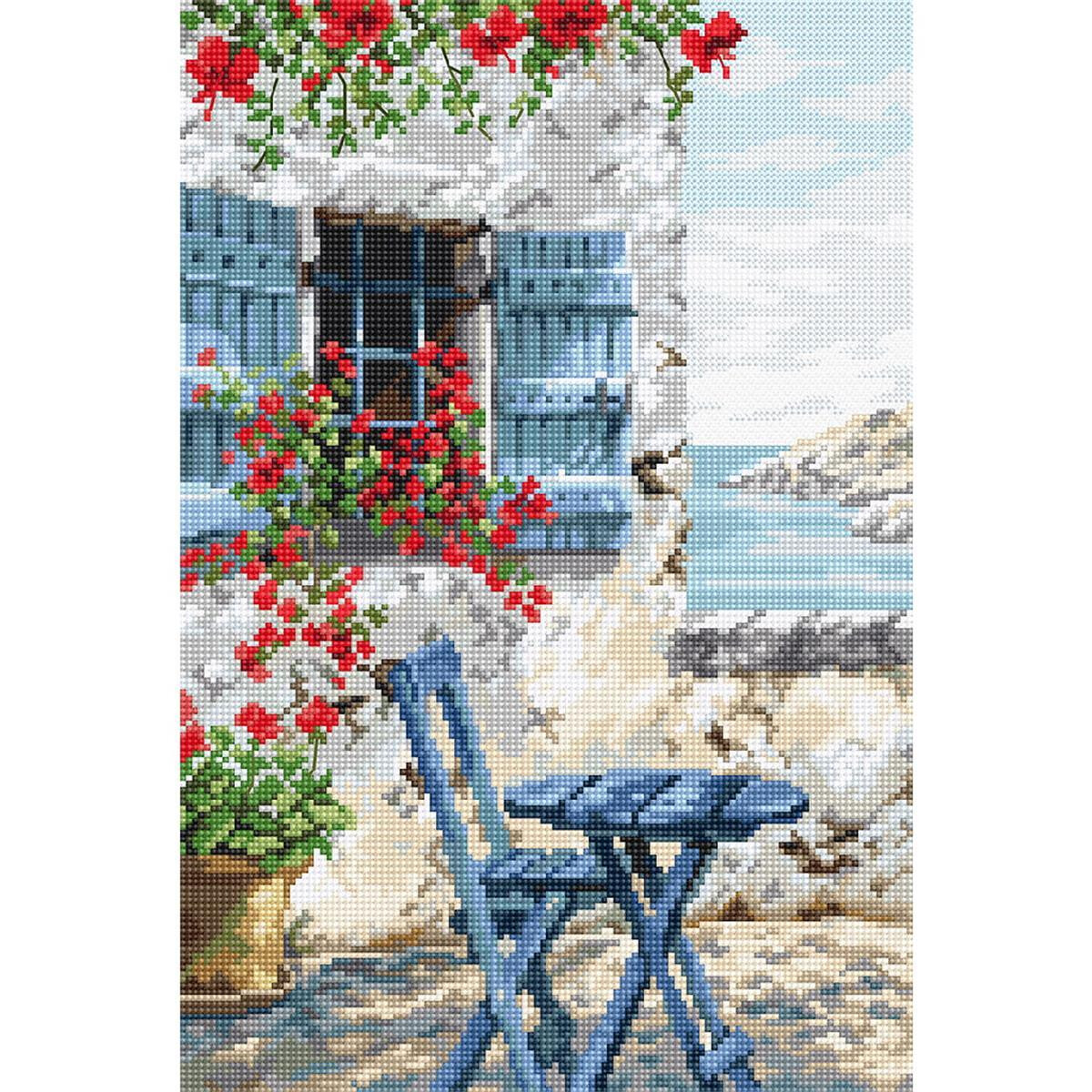 A lively embroidery pack from Letistitch shows a terrace...