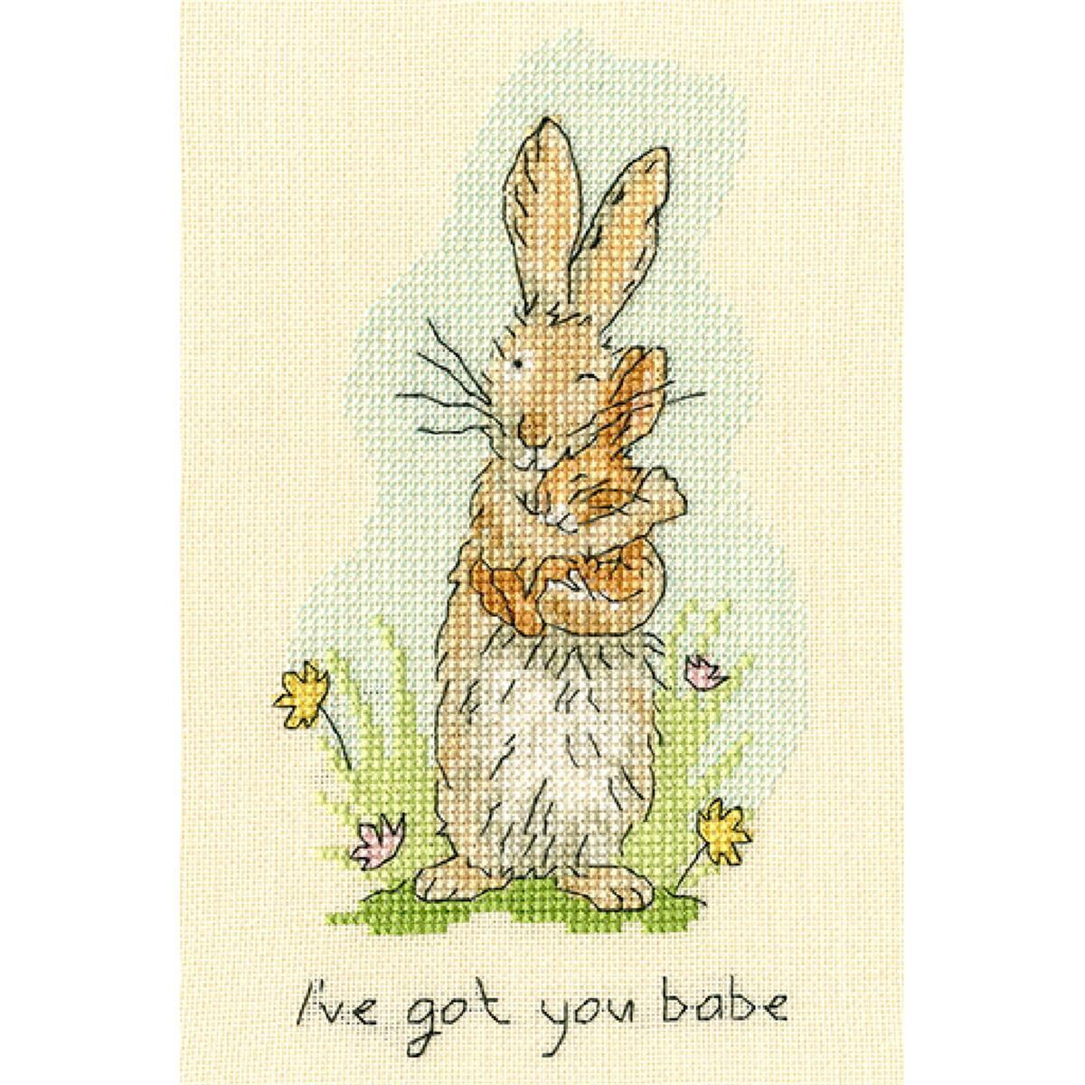 Вышивка ручной работы с изображением коричневого кролика,...